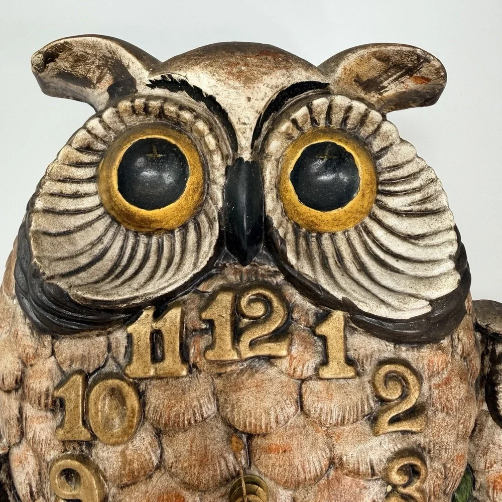 Vintage Owl Family On Branch Wall Clock Retro MCM 70's Arnel's Boho 3D Decor